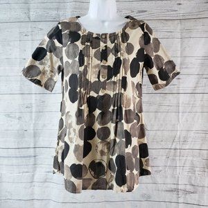 Cellabie Womens Top Sz XS Gray Beige Short Sleeve Pleated Cotton Blend